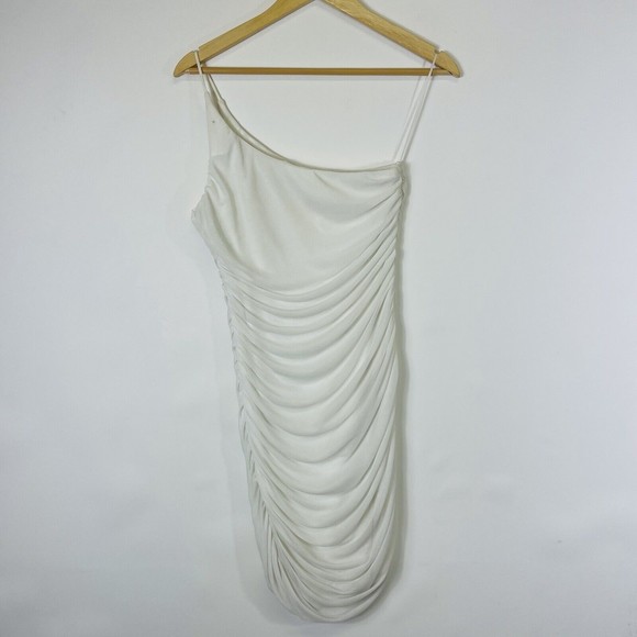Princess Polly Dresses & Skirts - Princess Polly White One Shoulder Lined Mesh Bodycon Ruched Dress Womens Sz 8 US